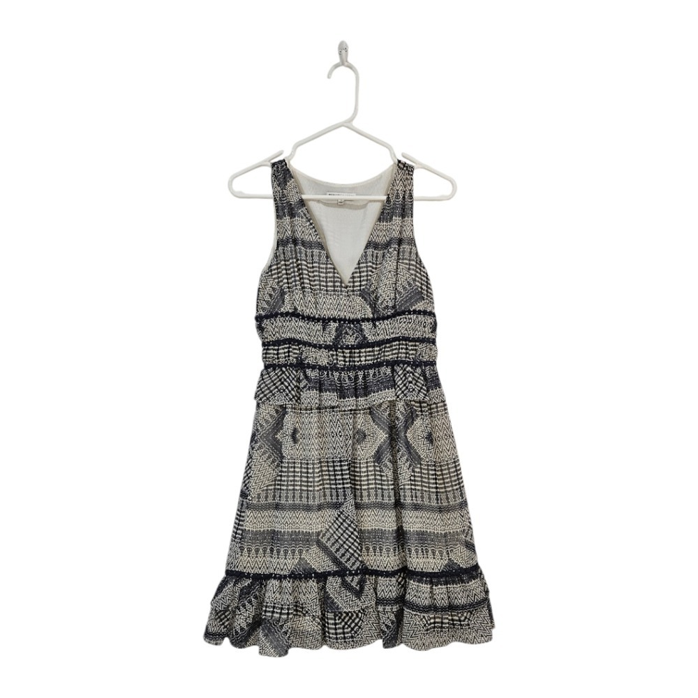 Rebecca Minkoff Womens Lucille Dress Size 0 Navy White Geometric Ruffle Mini